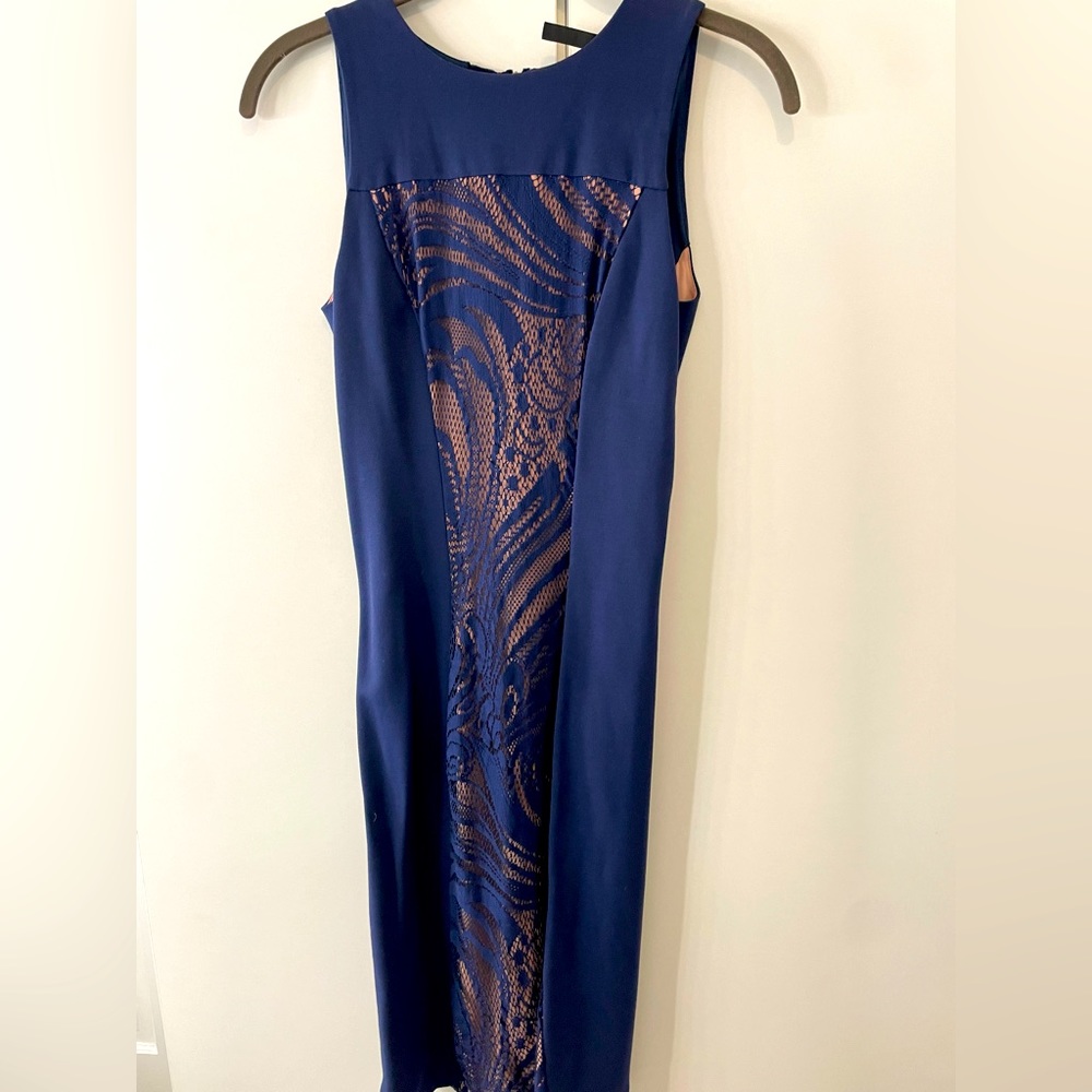BCBG Navy & Nude Lace Bodycon dress. Excellent condition XS